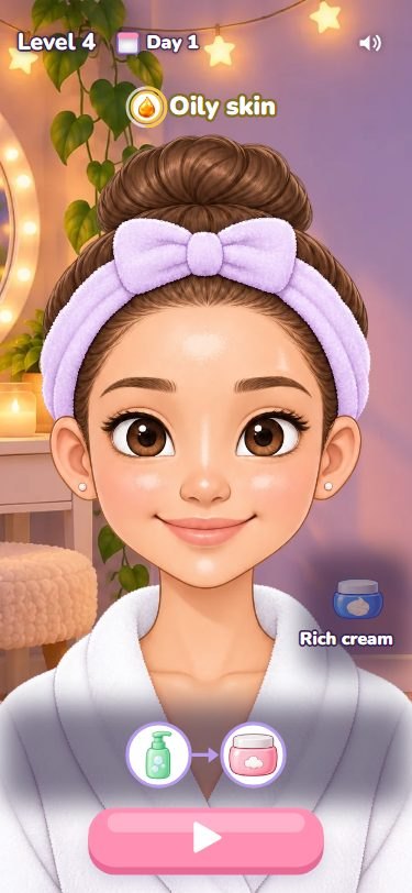 The routine screen: a girl with oily skin, a face wash and a cream lined up as her routine.